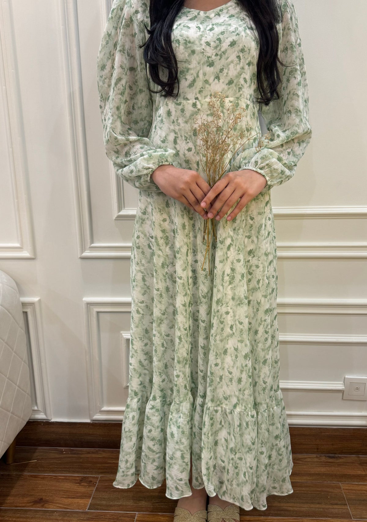 Liliosa Green Floral Long Dress by Silk and Saffron